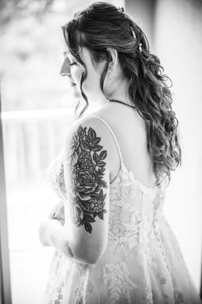 Bride with tattoo at Lake Lanier Islands