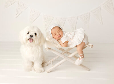 Airy newborn photograph with gentle highlights, minimal styling, and soft neutrals for a modern fine-art look.