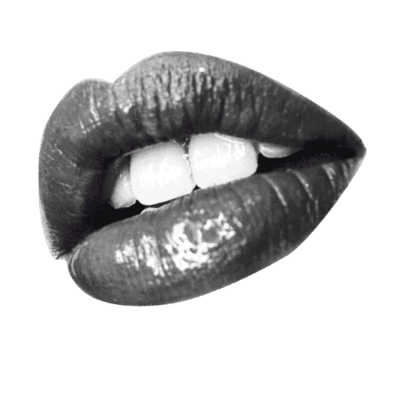 black and white graphic of lips and teeth
