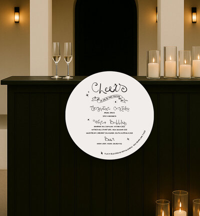 Round wave Big Love bar sign in peach and white