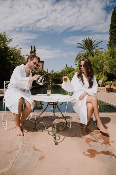 Bride and Groom Drinking Tea