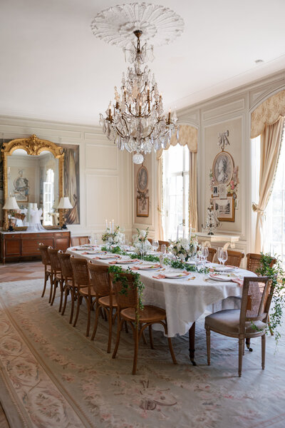 Wedding table with luxury details in Newport RI mansion