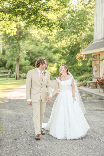 Bride and groom at their outdoor summer wedding.