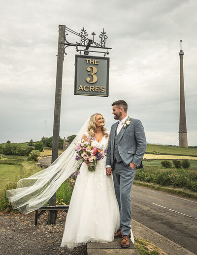 Bride and groom at the 3 Acres, Yorkshire