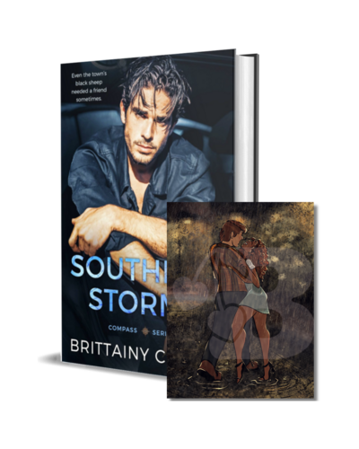 man with beard wearing a white shirt looks down on the cover of the air he breathes by romance author brittainy cherry