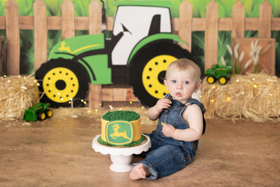 little boy for his john deere cake smash