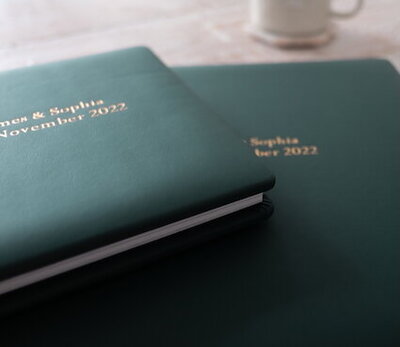 wedding albums showing cover and inscription