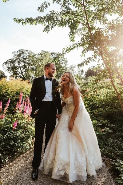 Bride and Groom at Middleton Lodge in golden hour