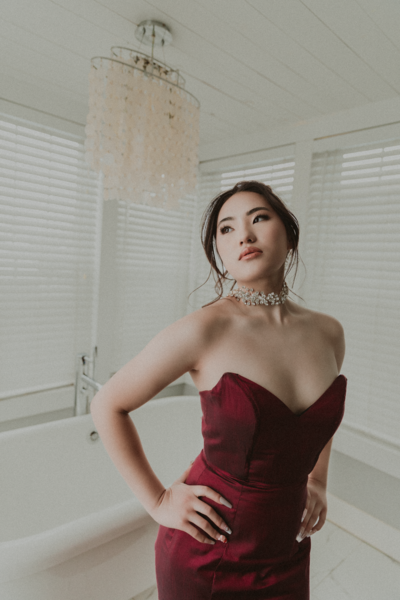 Asian_prom_makeup_with_velvet_red_dress