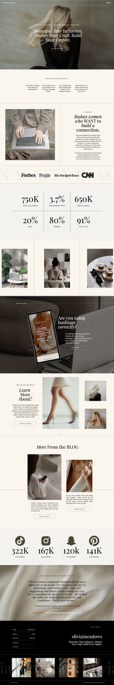 long screenshot of a website that the designer made