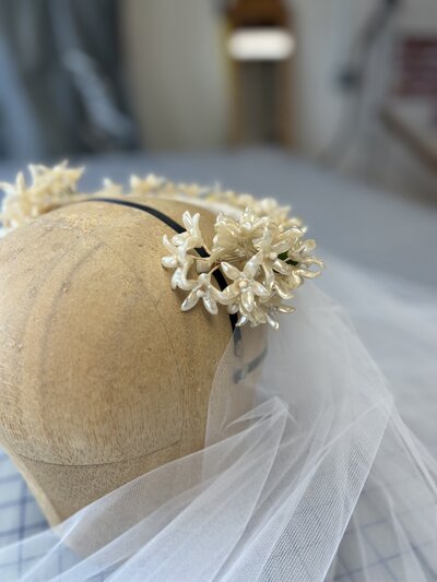 1950's vintage heirloom restyle wax flower crown and veil