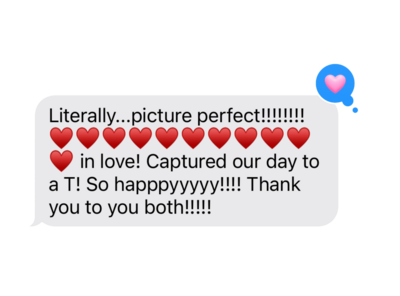 Literally picture perfect!! In love! Captured our day to a T! So happy!! Thank you to you both!!