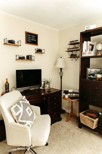 Photographer's home office with computer sitting on desk