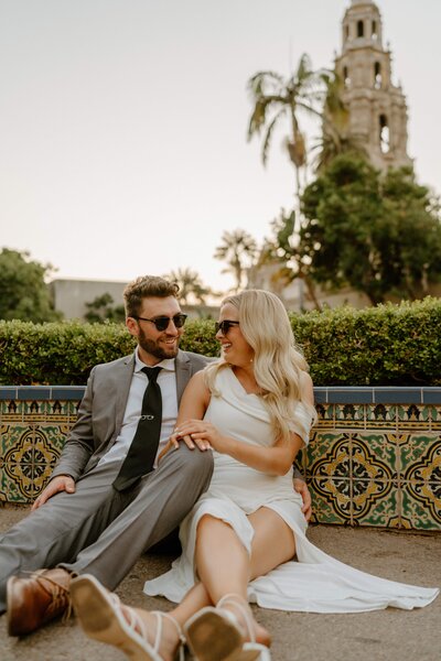 bride and groom in balboa park