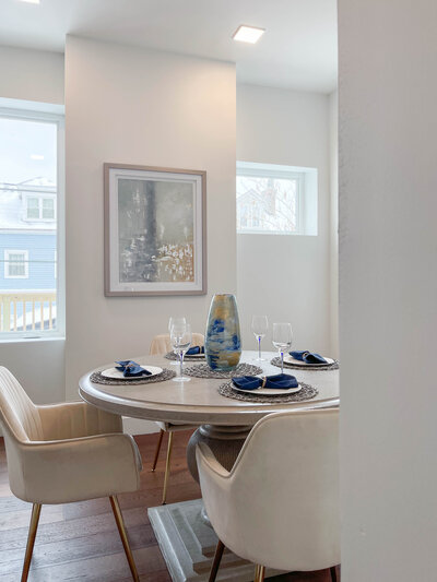 Staged dining room in home designed for buyer engagement and faster sales
