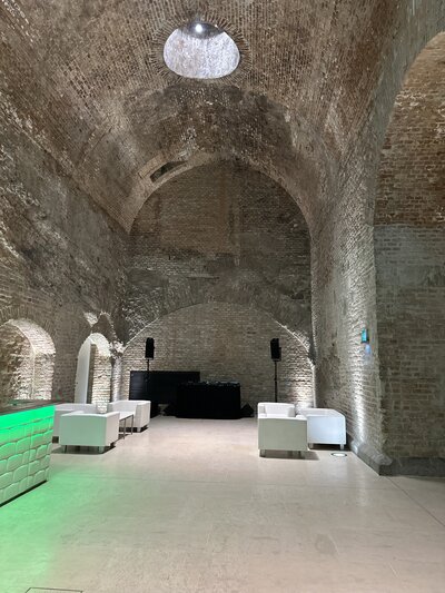 Party area in high casamate at the luxury wedding venue palace Coburg