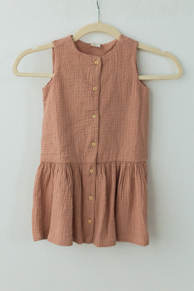 linen pink dress with buttons on front