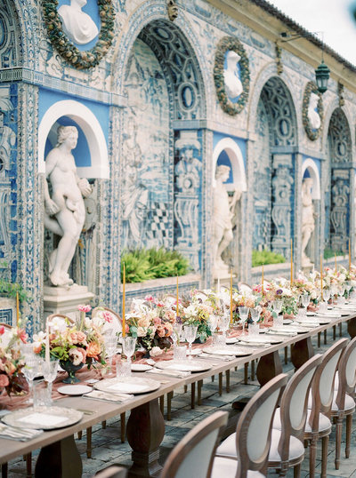 Magical Outdoor Wedding Reception  in Palácio Marqueses da Fronteira, Lisbon Portugal by Sofia Nascimento Studios