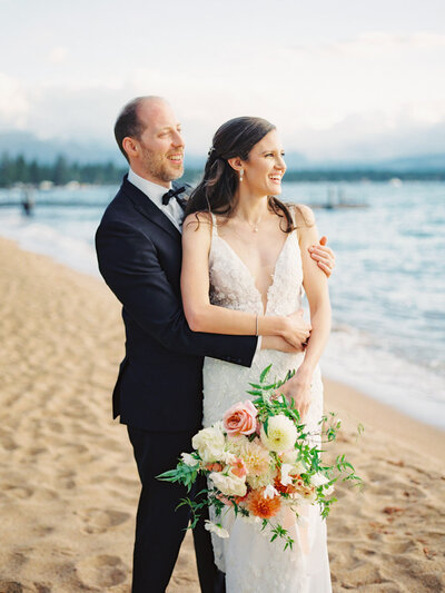 Bride and Groom on Lake Tahoe Edgewood Resort Beach Photos