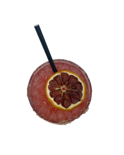 Blood orange margarita with straw 