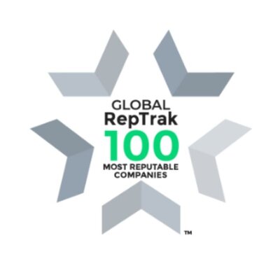 Logo for Global RepTrak 100, recognizing the world’s most reputable companies based on consumer trust and reputation data.