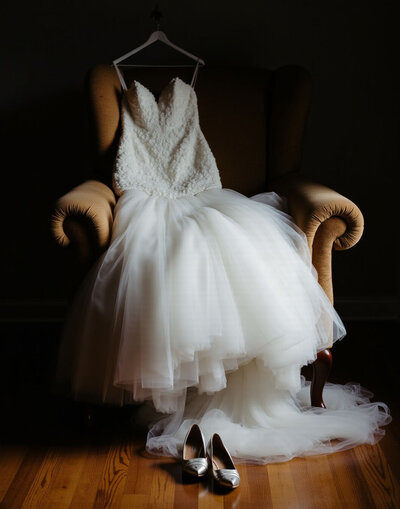 Hanging wedding dress