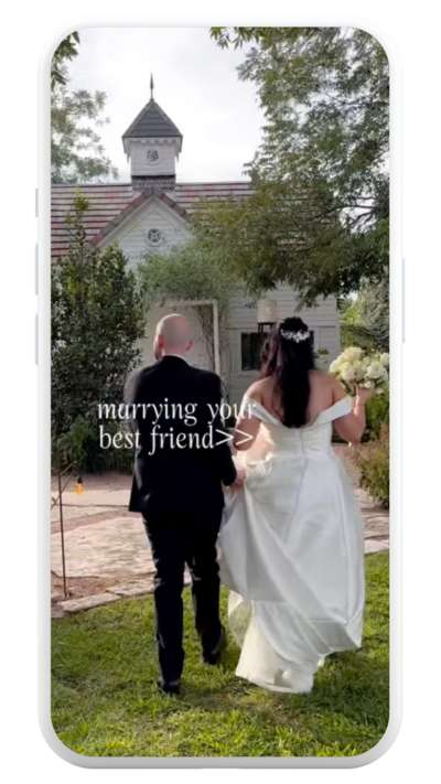 Photo of a phone mockup with a bride and groom in the phone