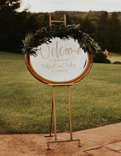 Wedding Welcome signage on a mirror
