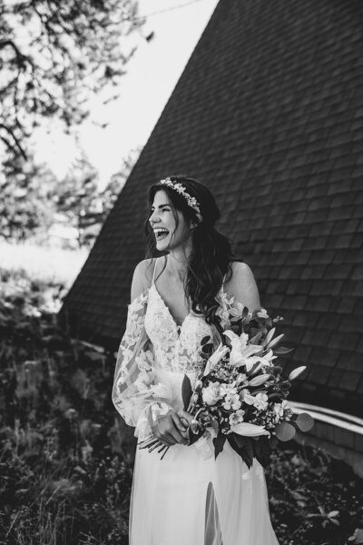 laughing bride on wedding day