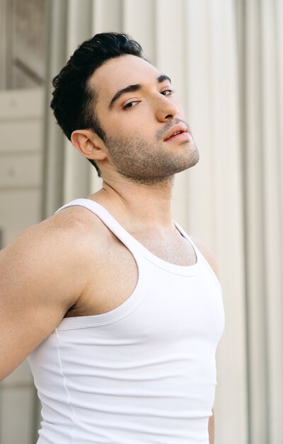 "Fashion model editorial portrait in Old Port, Montreal. Captured with natural light, perfect for agency portfolios."