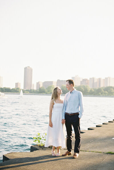 Image of Couple By Chicago Lakefront For A Wisconsin Wedding - Taken by Emily Barbara Wisconsin Wedding Photographer