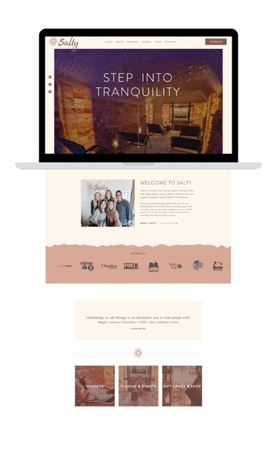 Mock-up of Salty's website on a computer, featuring a modern, inviting design for this salt therapy and wellness center.