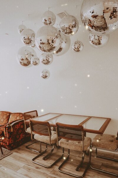 disco balls hanging from ceiling