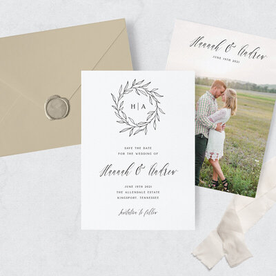 rustic botanical save the date cards