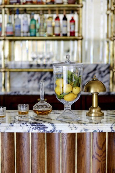 wooden bar with marble top