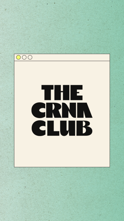 CRNA Club stacked logo on a white square on top of a blue gradient texture background