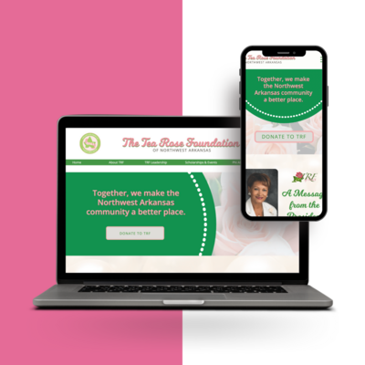 Laptop and phone mockup of website project called Tea Rose Foundation
