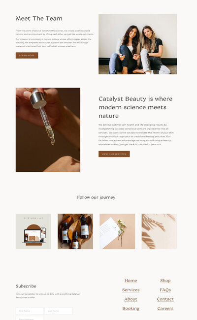 Screenshot of Catalyst Beauty webpage designed by Honor Creative