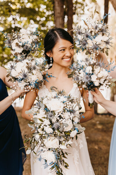 bride with florals around her head