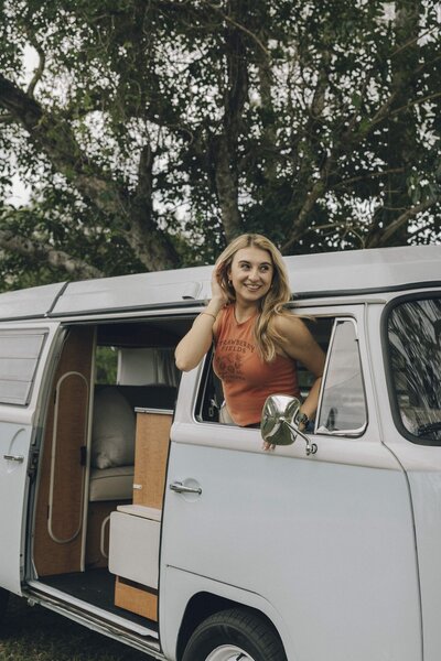 cristina poses for brand photos