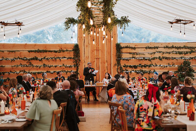 aswanley wedding ceremony set up with festoon lights scotland wedding venue