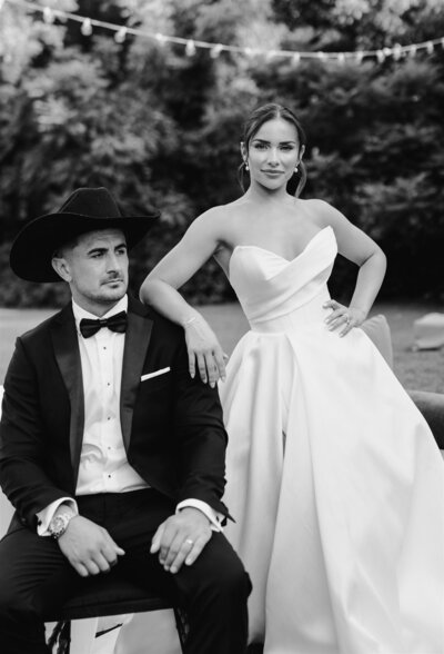elegant bride and groom in a serious pose
