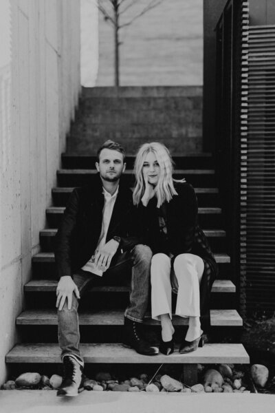 Artistic black and white shot of the engaged couple during their Charlottesville session