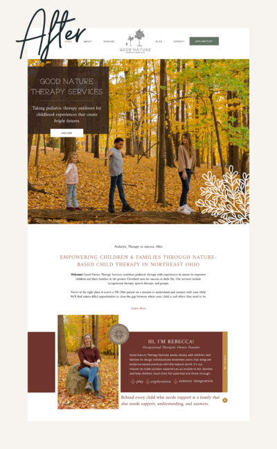 After image of Good Nature Therapy’s website, showing a refreshed and modern design that enhances user experience.