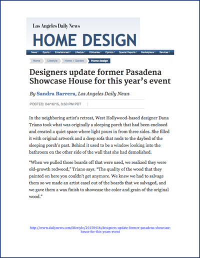 LA Daily News article featuring interior designer Dana Triano of Dana Triano Designs