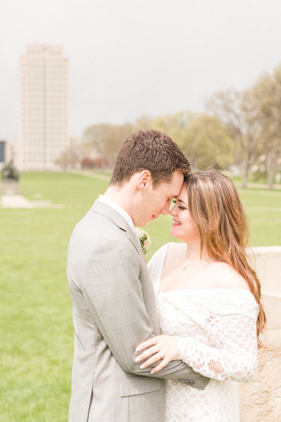 Family in solid and blue plaid in creamy yellow field
