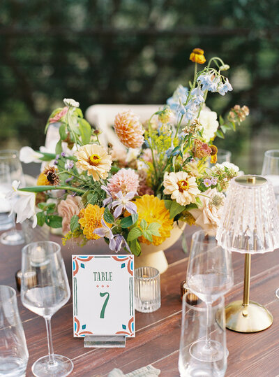 Watercolor table numbers for wedding reception in Texas Hill Country 