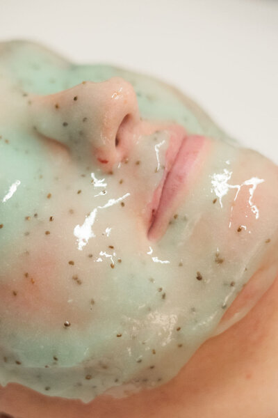 Close-up of jelly mask during facial service at Macayla Hopper Esthetics Hartselle