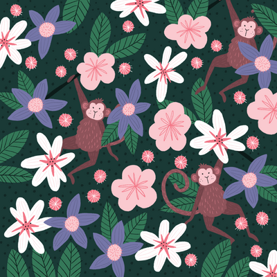 Monkey Floral Pattern designed by Jen Pace Duran of Pace Creative Design Studio
