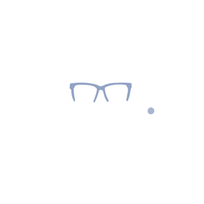 Framed Reverie primary logo in white with blue glasses